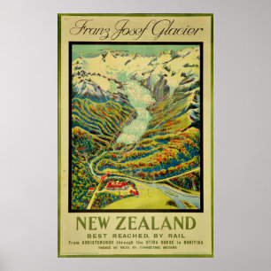 Vintage Gletscher-Neuseeland-Reise Franz Josef Poster