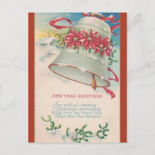 Vintage Glocke und Poinsettias - Neues Jahr Postkarte