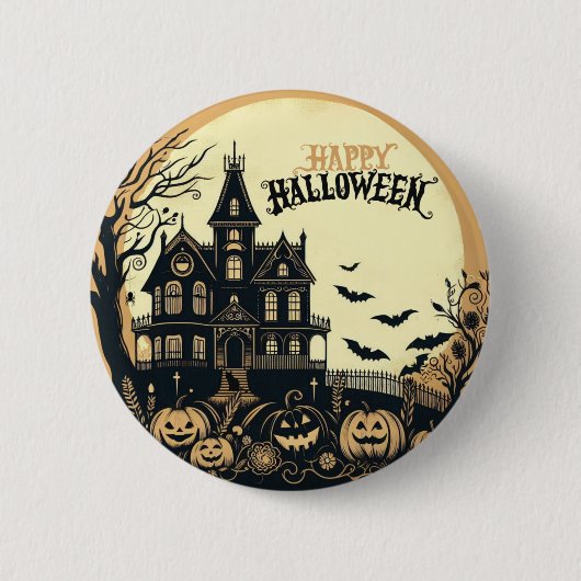 Vintage glückliche Halloween-Kunst Button (Vorderseite)