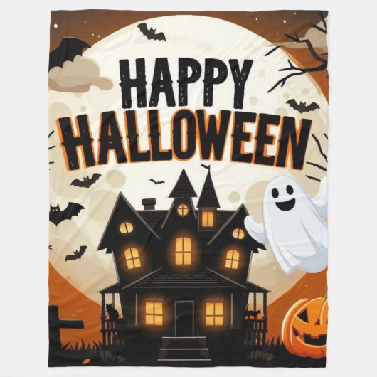 Vintage glückliche Halloween-Kunst Fleecedecke (Vorderseite)