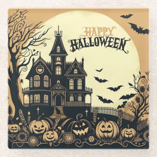 Vintage glückliche Halloween-Kunst Glasuntersetzer (Vorderseite)