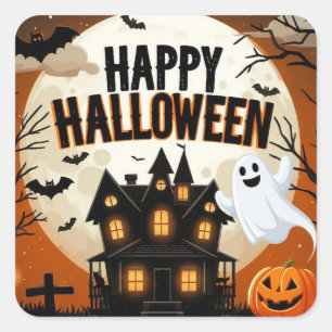 Vintage glückliche Halloween-Kunst Quadratischer Aufkleber