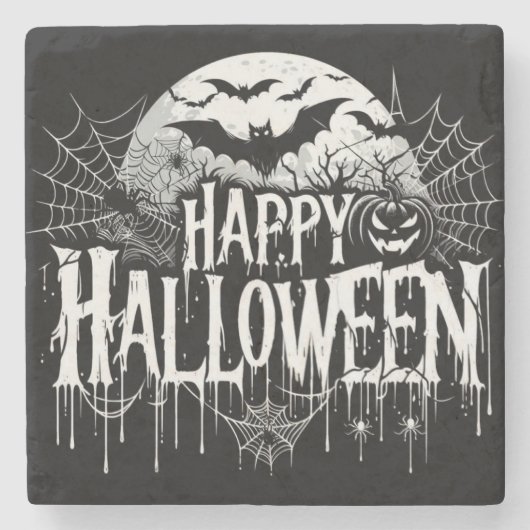Vintage glückliche Halloween-Kunst Steinuntersetzer (Vorderseite)