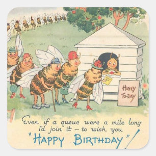 Vintage Glücklicher Biene Geburtstag Quadratischer Aufkleber