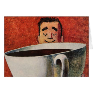 Vintage glücklicher Mann trinkt riesige Tasse Kaff