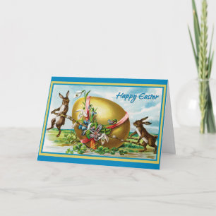 Vintage glücklicher Osterhase Hasen Ostereier Karte