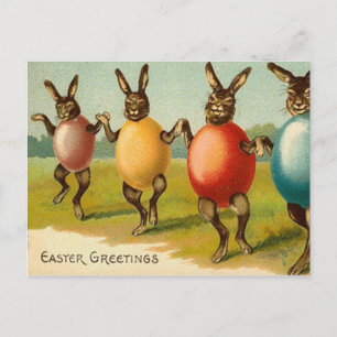 Vintage glücklicher Osterhase tanzt in Eiern Feier Feiertagspostkarte
