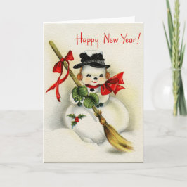 Vintage glückliches neues Jahrsnowman-Gruß-Karte Feiertagskarte