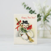 Vintage glückliches neues Jahrsnowman-Postkarte Feiertagspostkarte (Stehend Vorderseite)
