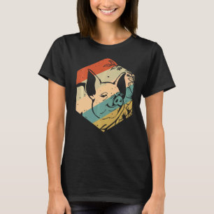 Vintage glückliches Schwein mit Blumen Landwirt T-Shirt
