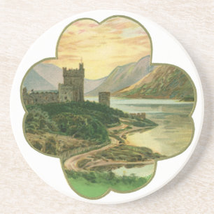 Vintage Glückskleeblatt mit irischer Burg Getränkeuntersetzer