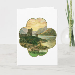 Vintage Glückskleeblatt mit irischer Burg Karte