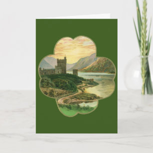 Vintage Glücksschamrock mit einer irischen Burg Karte