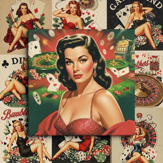 Vintage Glücksspiel Pin-up Fliese