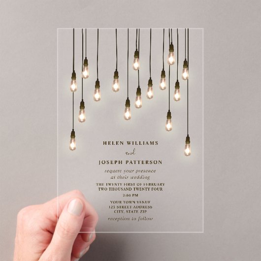 Vintage Glühbirnen Hochzeit Acryleinladungen (Insitu (Handheld))