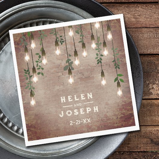 Vintage Glühbirnen Rustikaler Ziegelstein Botanisc Serviette