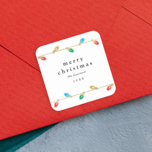 Vintage-Glühbirnen-Weihnachtslichter-Geschenk-Anhä Quadratischer Aufkleber