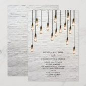 Vintage Glühbirnen Weißziegelhochzeit Einladung (Vorne/Hinten)