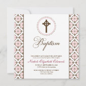 Vintage Gnade-Taufe (Schokolade/Rosa) Einladung (Vorderseite)