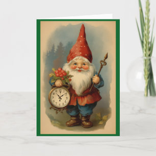 Vintage-Gnom-Neujahrs-Grußkarte Feiertagskarte