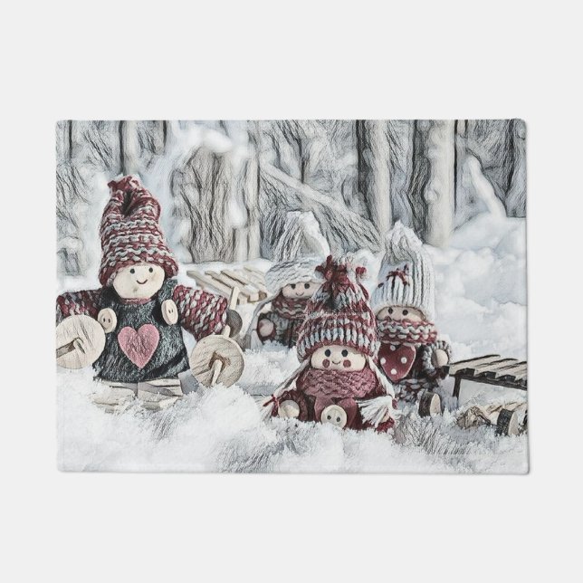 Vintage Gnome im Schnee zeichnend Fußmatte (Vorderseite)