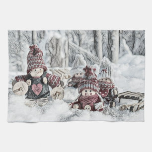 Vintage Gnome im Schnee zeichnend Geschirrtuch