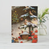 Vintage Gnome-Pixies im Baumspielraum Feiertagskarte (Stehend Vorderseite)