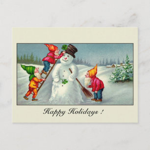 Vintage Gnome Schneemann Saisonale Grüße Feiertagspostkarte