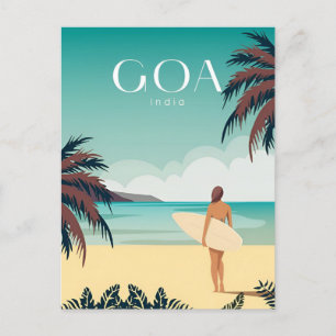 Vintage GOA, Indien Reise Aquarell Retro Postkarte