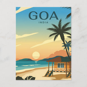 Vintage GOA, Indien Reise Aquarell Retro Postkarte