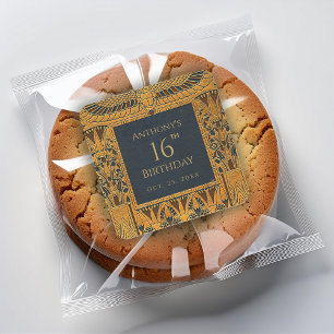 Vintage Gold Ägypten Geburtstag Elegant Blau Quadratischer Aufkleber