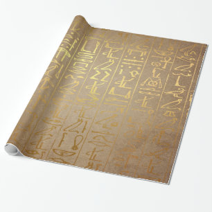 Vintage-Gold-Ägyptische-Hieroglyphen-Papierdruck Geschenkpapier