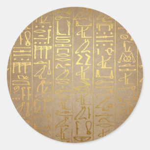 Vintage-Gold-Ägyptische-Hieroglyphen-Papierdruck Runder Aufkleber