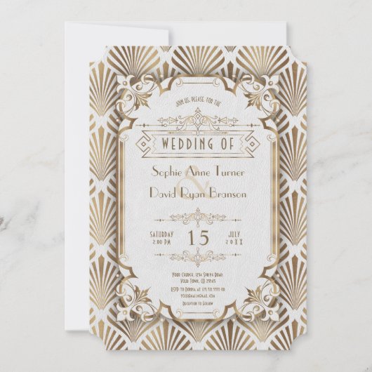 Vintage Gold Art Deco Große 20er Hochzeit Einladung (Vorderseite)