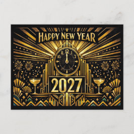 Vintage Gold Art Deco New Year 2027 Feiertagspostkarte