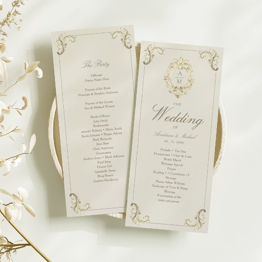 Vintage Gold Baroque Wedding Program Card