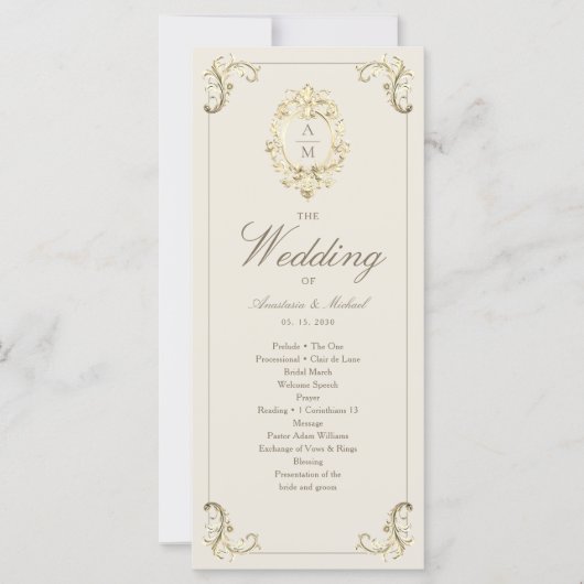 Vintage Gold Baroque Wedding Program Card (Vorderseite)