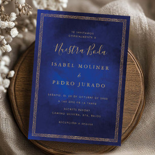 Vintage Gold Blau Ornament Nuestra Boda Hochzeit I Einladung