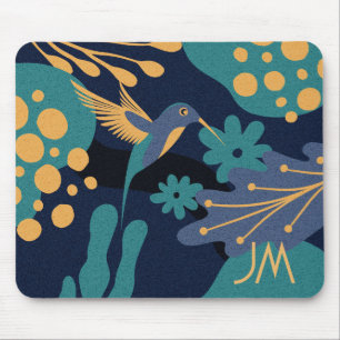 Vintage Gold, Blau und Türkis Kolibri Mousepad