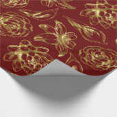 Vintage Gold Blume Muster Dunkelrot Hintergrund Geschenkpapier (Ecke)