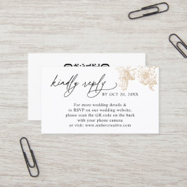 Vintage Gold Blumen QR Code Hochzeit RSVP Klein Visitenkarte