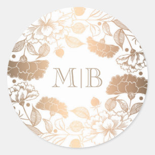 Vintage Gold Blumenkranz Elegante Hochzeit Runder Aufkleber