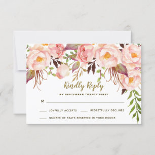 Vintage Gold Blush Pink Pfingstrosen Hochzeit RSVP Karte