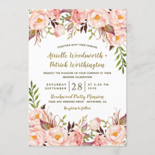 Vintage Gold Blush Pink Pfingstrosen Hochzeits Ein Einladung