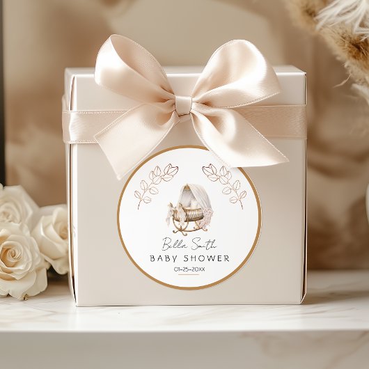 Vintage Gold Cradle Baby Shower Runder Aufkleber