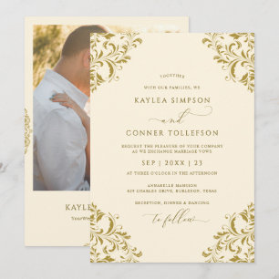 Vintage Gold & Creme elegante Foto-Hochzeit Einladung