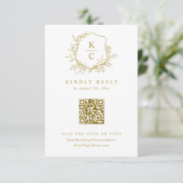 Vintage Gold Crest Logo Wedding QR Code RSVP Karte