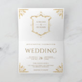 Vintage Gold Crest QR Code Weiße Hochzeit Einladung (Innenseite)