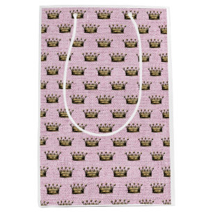 Vintage Gold Crown Royal Muster Pink Princess Mittlere Geschenktüte