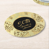 Vintage gold damask 50th anniversary runder pappuntersetzer (Angewinkelt)